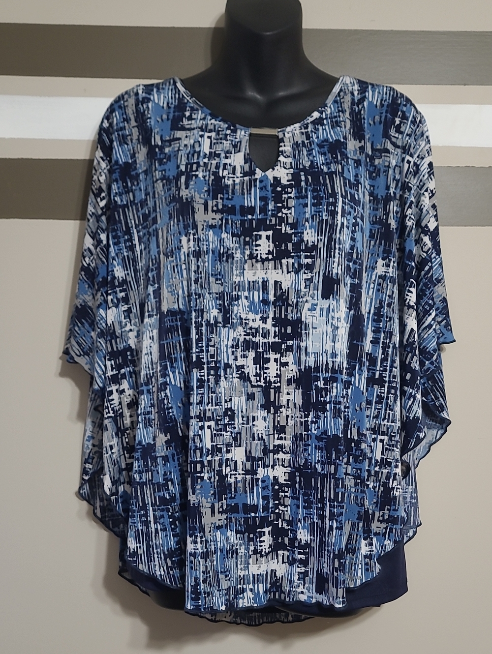 NWOT Classic Editions Blue Abstract Poncho-Style Overlay Blouse Sz XL